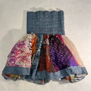 Tempol Patchwork Smocked Boho Top Festival Core Small